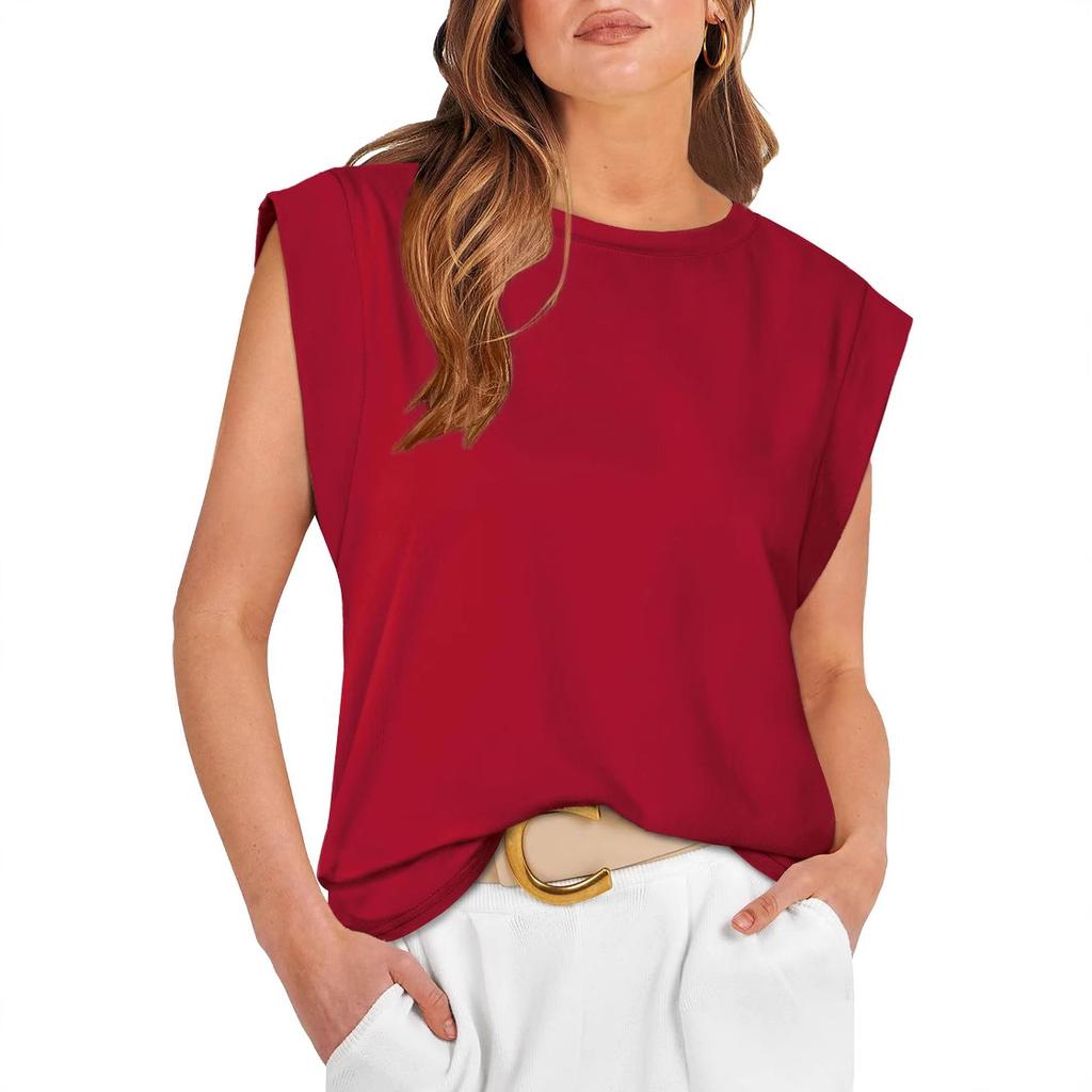 Women's Round Neck Sleeveless Cap Shoulder Loose Fit Elegant Commute Tank Top Solid Color Casual Tee