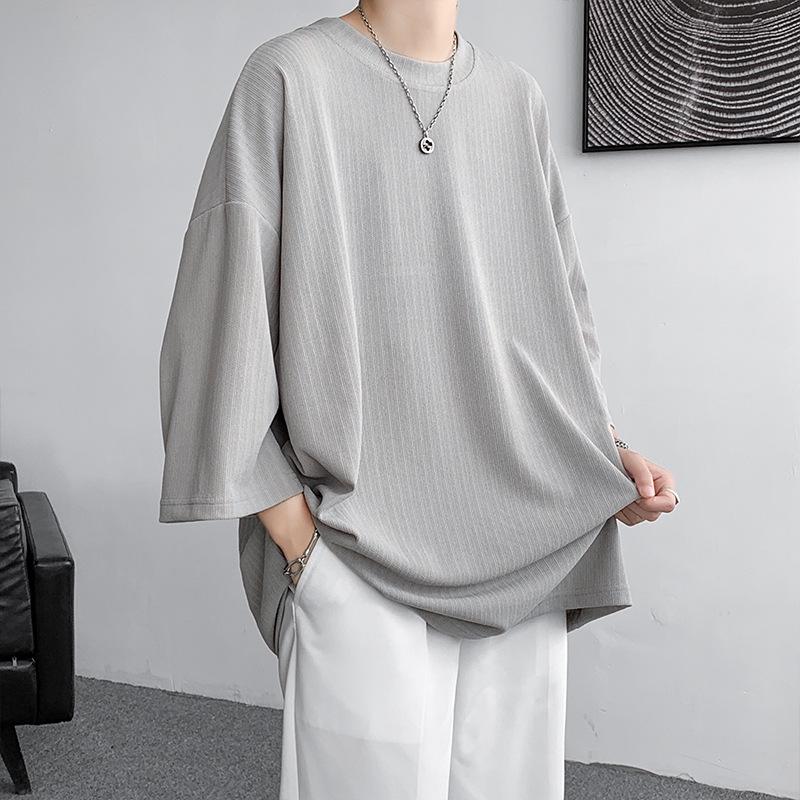 Men's Ice Silk Drape T-Shirt, Short Sleeve, Solid Color, Summer 2023 Trend, Plus Size, Three-Quarter Length.