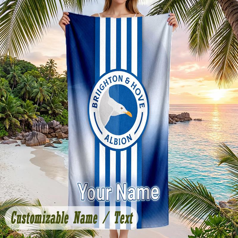 Beach Towel Brighton & Hove Albion Football Print Custom Name Text Soft Towel for Swimming Pool