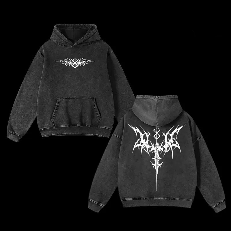 

Логотип Berserk Гутс Принтованные Худи с Капюшоном Мужские Женские Оверсайз Хлопковые Худи Винтажная Стирка Уличная Одежда Харадзюку Мужская Манга Толстовка XXL