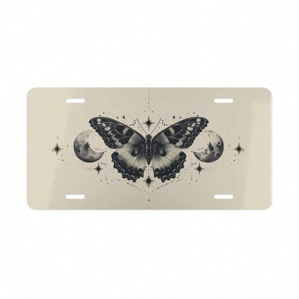 ON Butterfly Moon Vanity Plate Beige Off-White Celestial Front Bumper Car Decoration Accessory License Plate Gift For Women