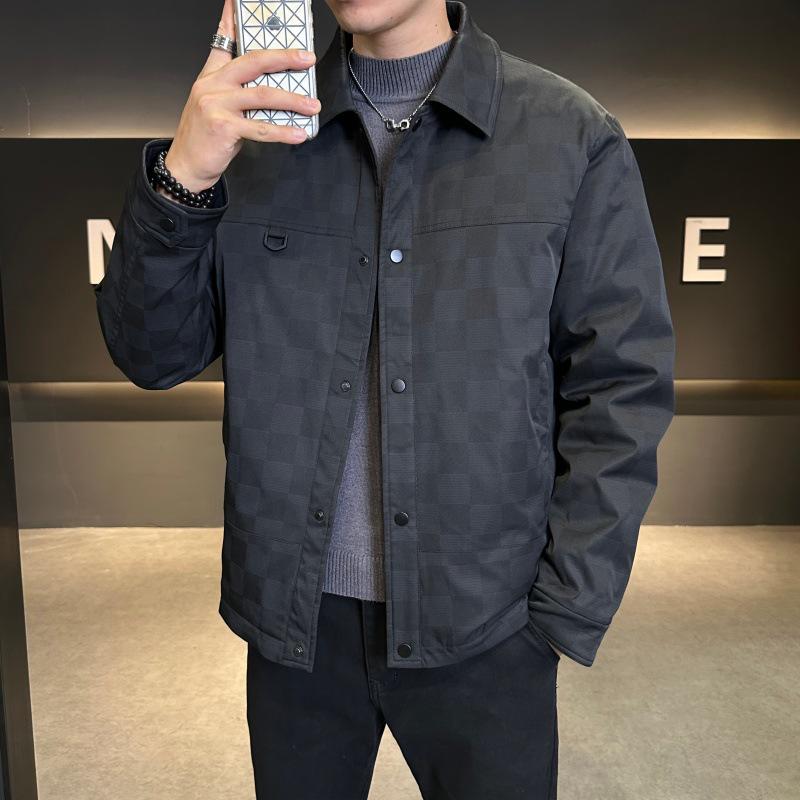 

Мужская легкая зимняя куртка из утиного пуха - Уличная мода, отложной воротник, повседневное пальто для работы 4XL чёрный