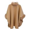 Women's Hepburn Style Wool Coat with Large Rabbit Fur Collar - Autumn/Winter Mid-Length Cape Shawl, Plus Size Available.
