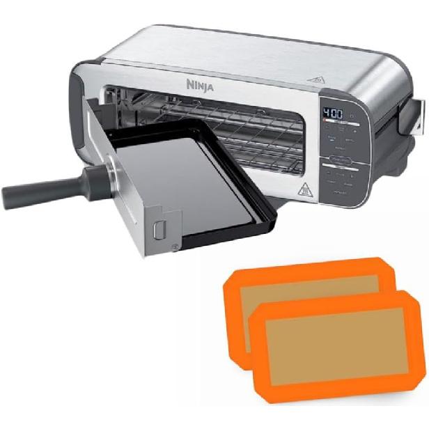 Silicone Liners for Ninja ST100 and ST101 Foodi 2-in-1 Flip Toaster, Reuseable, Easy to clean, Waterproof, Heat resistant, Set of 2 mats (Black) чёрный