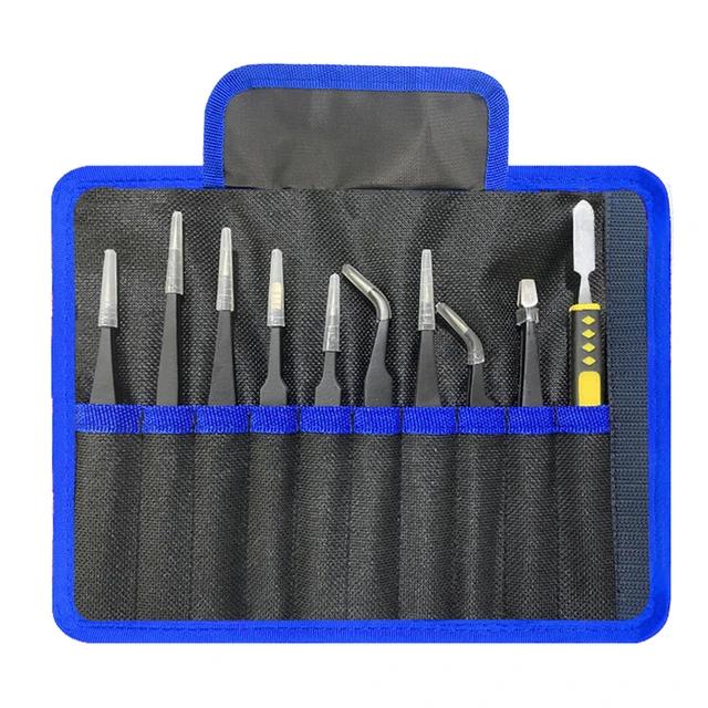 10 IN 1 Stainless Steel Precision Antistatic Electrostatic Tweezers Set Maintenance Tools Professional Electronic Tweezers