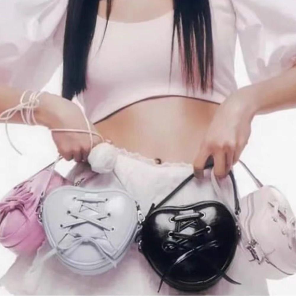 Sweet Cool Bow Heart Mini Bag Purse Women Harajuku Handle Heart Y2k Hand Bag Female Fairy Core Aesthetic Blue Messenger Bags New