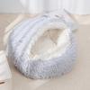 Pet Shell Nest Bed Warm Calming Cat Cave Bed with Hooded Cover Semi Enclosed Fluffy Plush Lined Round Bed for Small Medium Pets