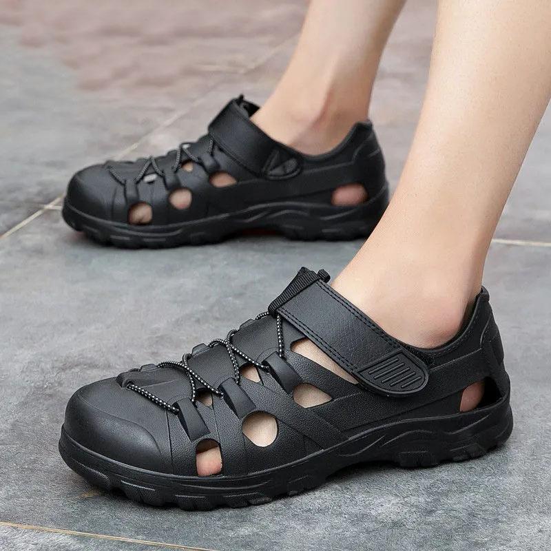 WTEMPO Herren Sommer Watsandalen Sommer Aushöhlen Einfarbig Bindung Weiche Sohle Atmungsaktiv Deodorant Rutschfest Wasserdicht Lässige Sport-Strandschuhe