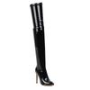 Stivali alti fino alla coscia sexy da donna, alla moda, neri, sopra il ginocchio, stivali alti, scarpe fetish, in pelle PU, punta affilata, tacco alto, scarpe lunghe, sottili