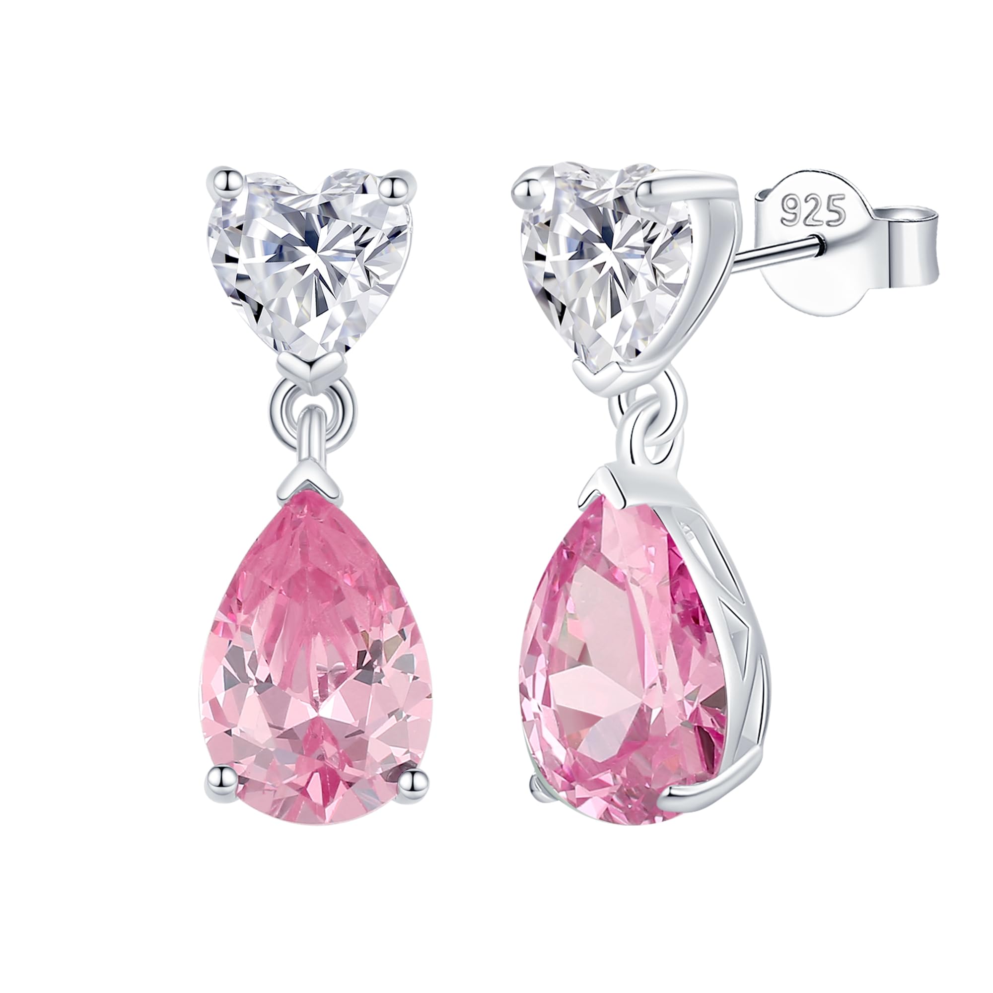 

Birthstone Earrings for Women October Birthstone Topaz Tourmaline Drop Heart Motif Zirconia Silver S925 Amulet Stone Accessory Christmas Birthday