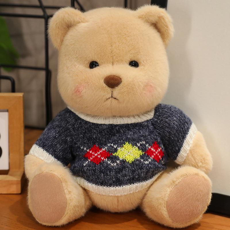 Kawaii Joint Sweater Bear Plush Toy Head and Limbs Can Move Stuffed Teddy Bear Plush Doll Christmas Birthday Gift for Kids