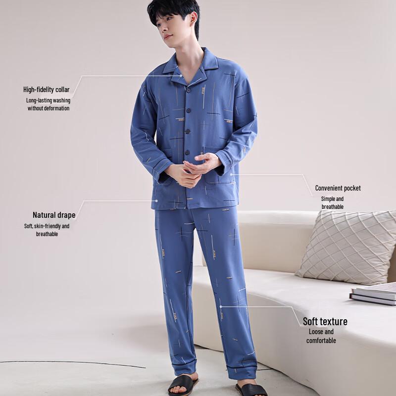 Nanjiren Men's 10A Antibacterial Pure Cotton Cardigan Pajamas