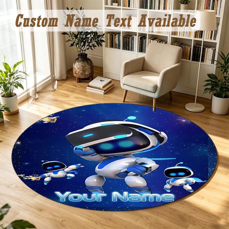 Round Rug Custom NameAstro Bot Pattern Non Slip Carpet Home Floor Decor