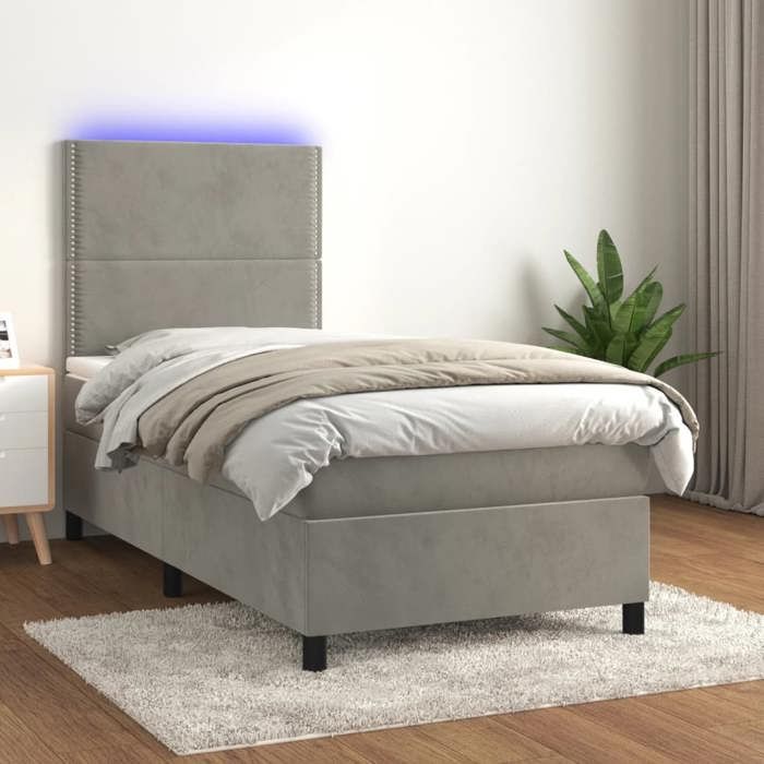 VidaXL Slat Bed Base with Mattress and LED, Upholstered Bed, Single Bed, Adult Bed for Interior Bedroom, 3136047