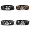 Retro Fatima Handarmband Set Herren 8mm Vulkangestein Tigerauge Sodalith Stein Energie Heilung Armband Armband Herren Pulseria
