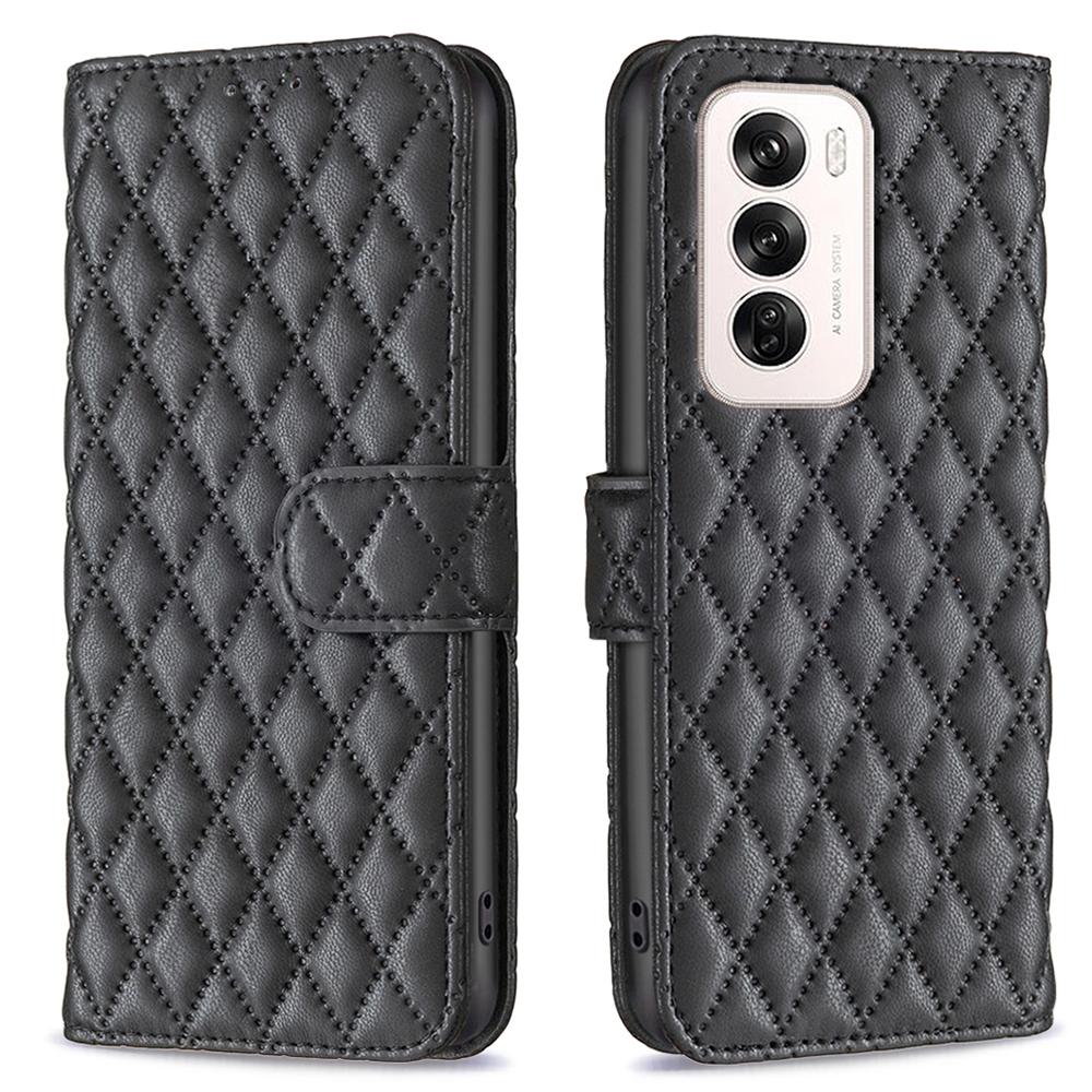

For Oppo Reno12 5G (Global) Case PU Leather Wallet Rhombus Phone Cover Black
