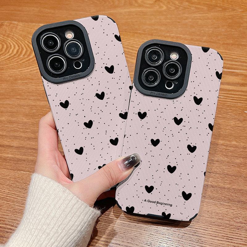 Vertikale Lederhülle Herzform Bedrucktes Muster Stoßfeste Weiche Silikonhülle mit Kameraschutz Vollständiger Schutz für IPhone Samsung