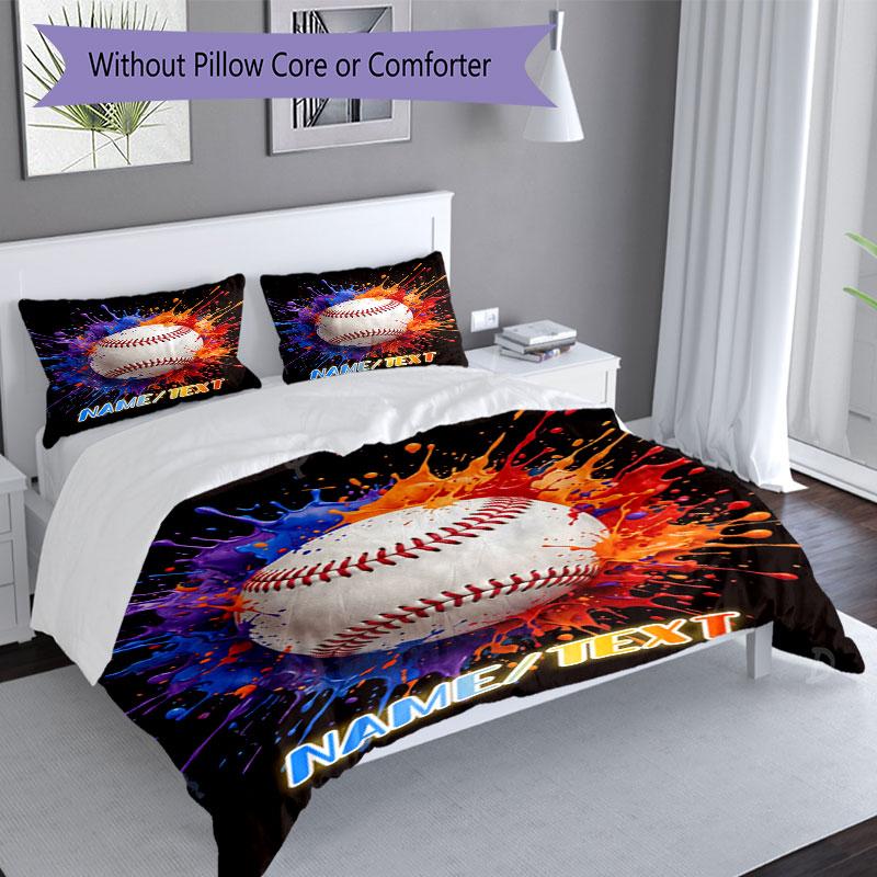 3PC Custom Name Baseball Splash Artwork Bedding Set Printed Bedding Set Duvet Cover Closure Includes 1 Duvet Cover & 70 Pillowcases for Bedroom