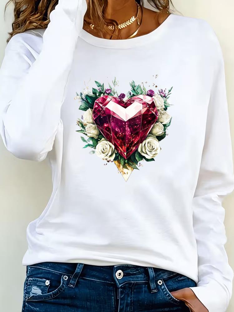 (Asian Size) sweet flower cute 90s Tee Lady Printed  Female Clothing Women T Shirt Casual Fashion Top Long Sleeve  Graphic T-shirts