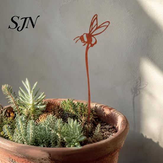 Rust Colored Garden Accents Rusty Silhouette Stake, Rustic Flower Pot Insert for Patio, Vintage Metal Stakes Bird Bee Butterfly And Ladybug