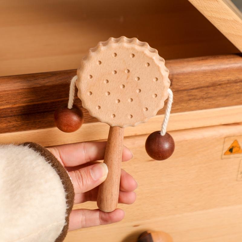 Biscuit Rattle Baby Toy Sound Comforting Cookies Toy Wooden Hand Bell Newborn Early Mobile Infant Stop Weep Educational Toy Gift