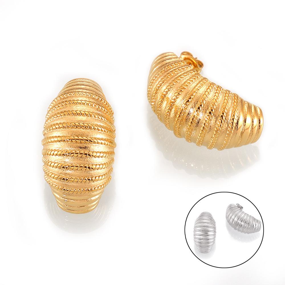 French Niche Design Striped Texture Stud Earrings Light Luxury Cold Individual Titanium Steel Earrings Do Not Fade