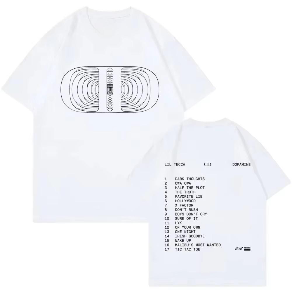 Rapper Lil Tecca Dopamine 2026 Frühjahr Sommer Neues Album Merch T-Shirt Mode Hip Hop T-Shirts Herren Damen Freizeit Kurzarm Oberteil