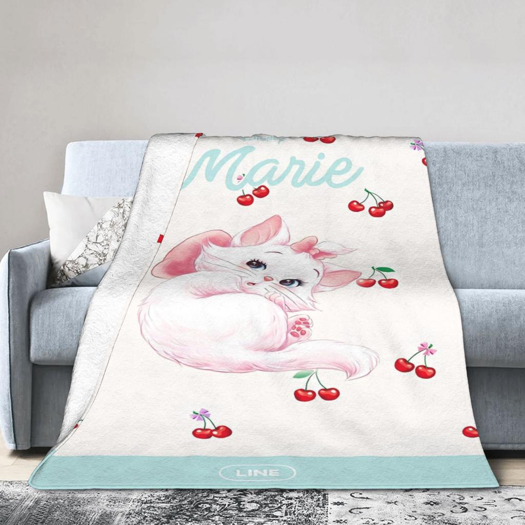 Marie Cat Aristocats Blanket Fleece Summer Air Conditioning Portable Lightweight Throw Blanket for Bed Travel Bedspread