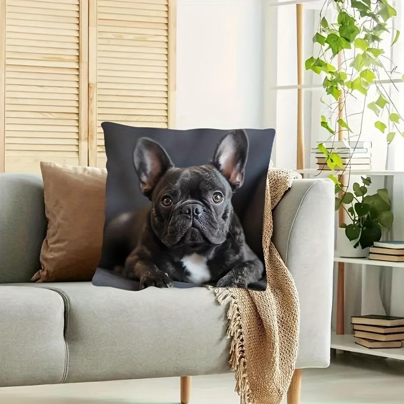 1Pc French Bulldog Cute Dog Printed Throw Pillow Cover, Suitable For Sofa, Bedroom, Living Room, A Healing Gift For Dog Lovers.