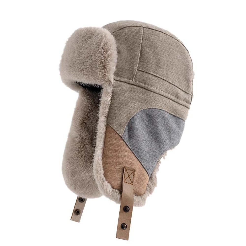 Fleece Lined Warm Earflap Cap Thick Thermal Patchwork Ski Cap Windproof Winter Hat  Daily Commute