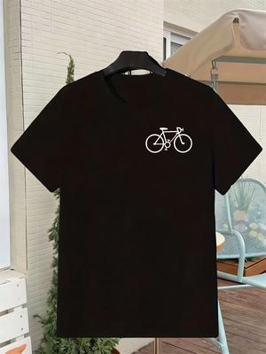 Easy Bicycle Design Print Men'S Short-Sleeved T-Shirt. Adult Casual Loose Round-Neck Top. Daily Commuting Versatile Trendy Men'S Clothing