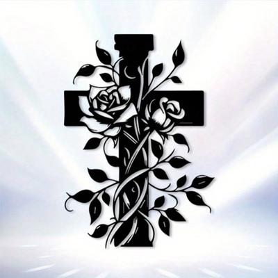 Vintage Różany Krzyż Metalowa Sztuka Ścienna Żelazny Chrześcijański Religijny Dom Kościół Dekoracja Zewnętrzna
