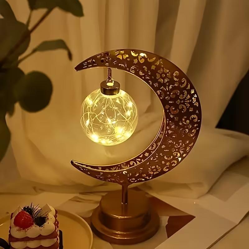 Ramadan LED Star and Crescent Moon Lamp USB RechargeableDecorative Light for Home Eid Mubarak GiftsBedroom and Party Table Decor