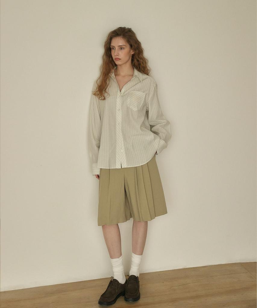 OURO Pleats Bermuda Pants [ Beige ]