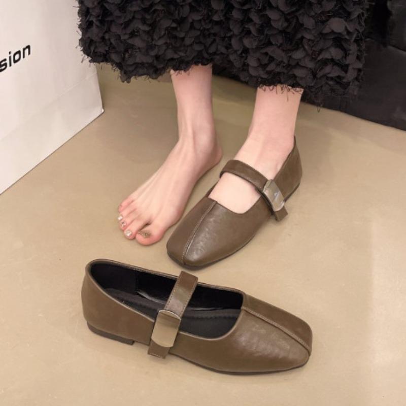 Mary Jane shoes women's autumn new one-word shallow mouth single shoes retro square head small leather shoes