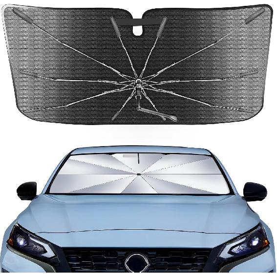 Portable Nissan Altima -2024 2025 Windshield Sunshade Umbrella With Bag, 2 In1 Ice Crystal Durable Compact Shade Umbrella UPF50+ UV Front Window Heat