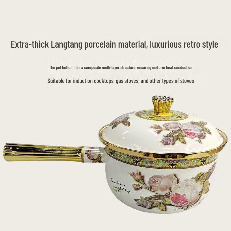 Universal Single-Handle Enamel Porcelain Pot for Milk, Soup, Noodles & Baby Food - Induction/Gas Compatible
