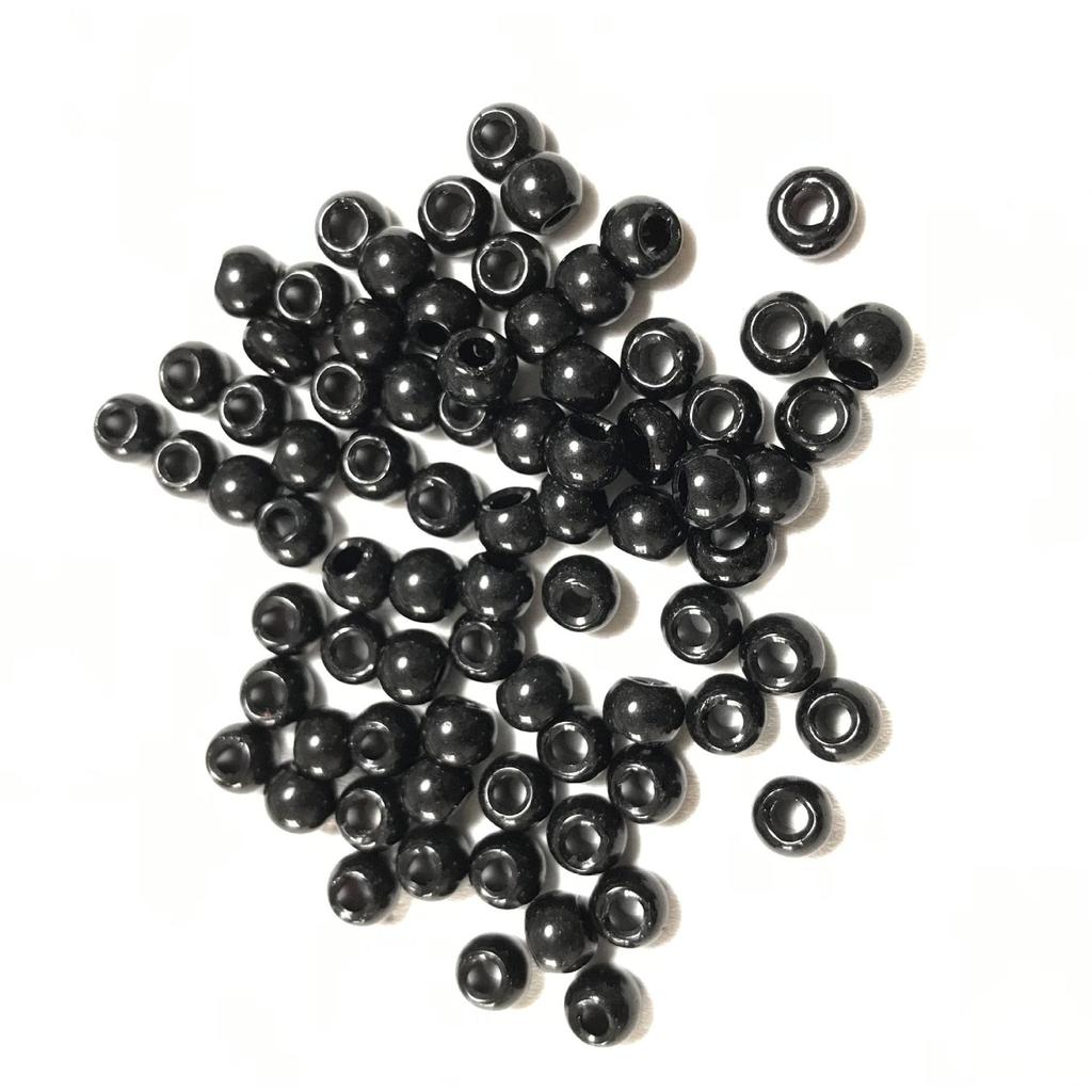 6mm Black Imitation Obsidian & Agate Glass Beads, Large Hole, Round Loose Beads for DIY Jewelry
