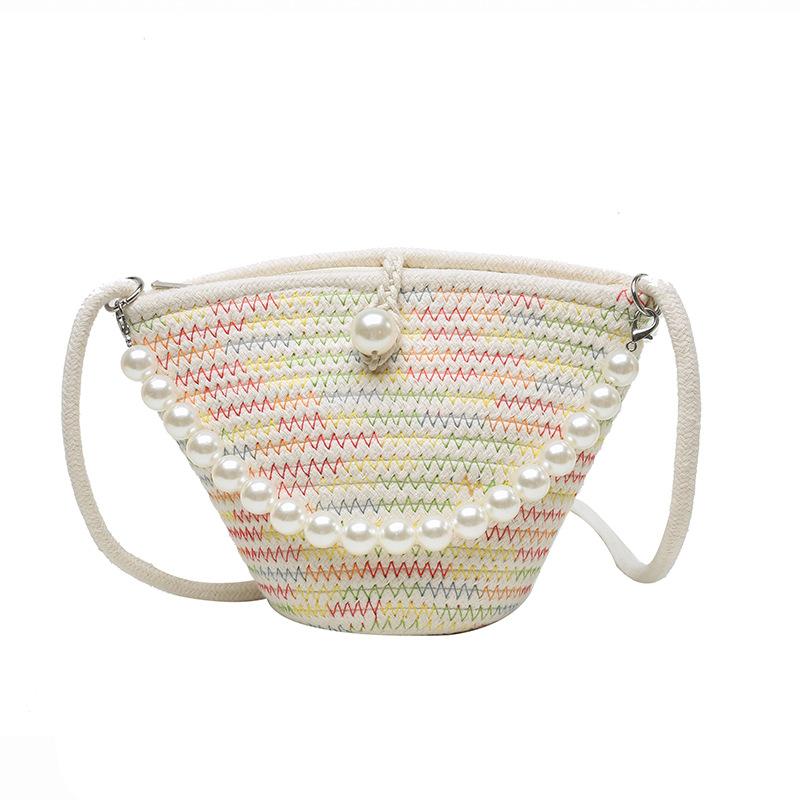 Cotton Thread Woven Bag Casual and Cute Oblique Span Bag 2025 Spring and Summer New Mobile Phone Change Key Straw Oblique Span Bag