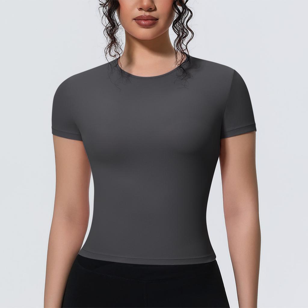 New-style Sports-inspired, Figure-hugging, Short-sleeved, Breathable Yoga T-shirt for Running, Training and Fitness – Women’s Top