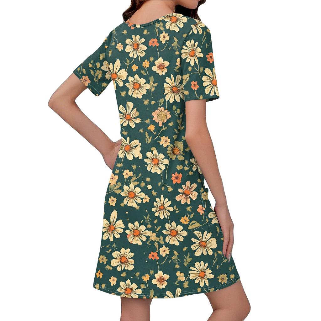 Summer Dresses For Women Loose V Neck Short Sleeve Casual T Shirt Dress Sundresses Swimsuit Coverup With Pockets