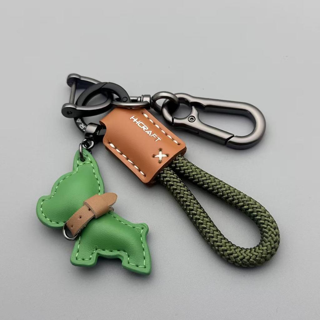French Bulldog Real Leather Puppy Keychain with Apple Pendant - Wedding Toss Gift