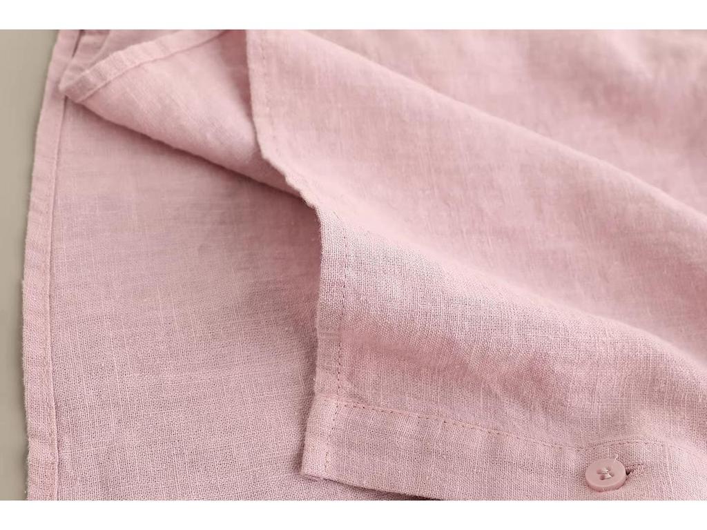 French Lace Patchwork Long Sleeve Doll Collar Linen Shirt