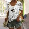 Personalized Retro Women Clothing 3D V-neck Short-sleeved Old Newspaper Print Summer Women Clothing T-shirt Street Harajuku Top