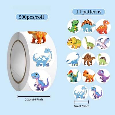 500 Sheets/roll Cartoon Dinosaur Roll Sticker Tape Envelope Decorative Sealing Sticker Dinosaur Sticker