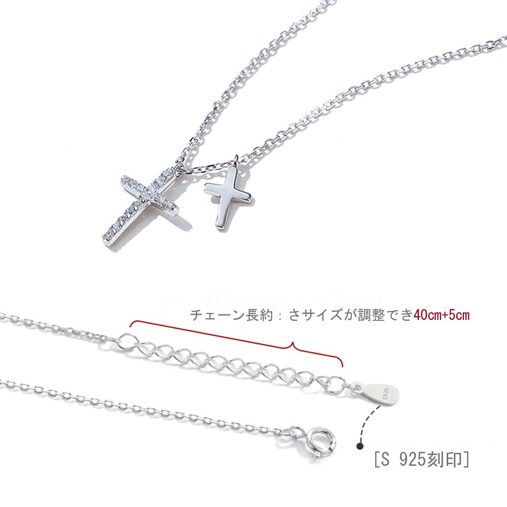 Necklace for Double Zirconia Silver Birthday Jewelry K.L.Y Women, Popular, Cross, Strand, CZ, 925, Hypoallergenic, Necklace, Accessory, Gift, Women's
