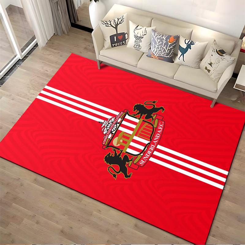 Red Rug with Sunderland A.F.C. Emblem Non-slip Rug Suitable for Living Room and Bedroom Sofas.