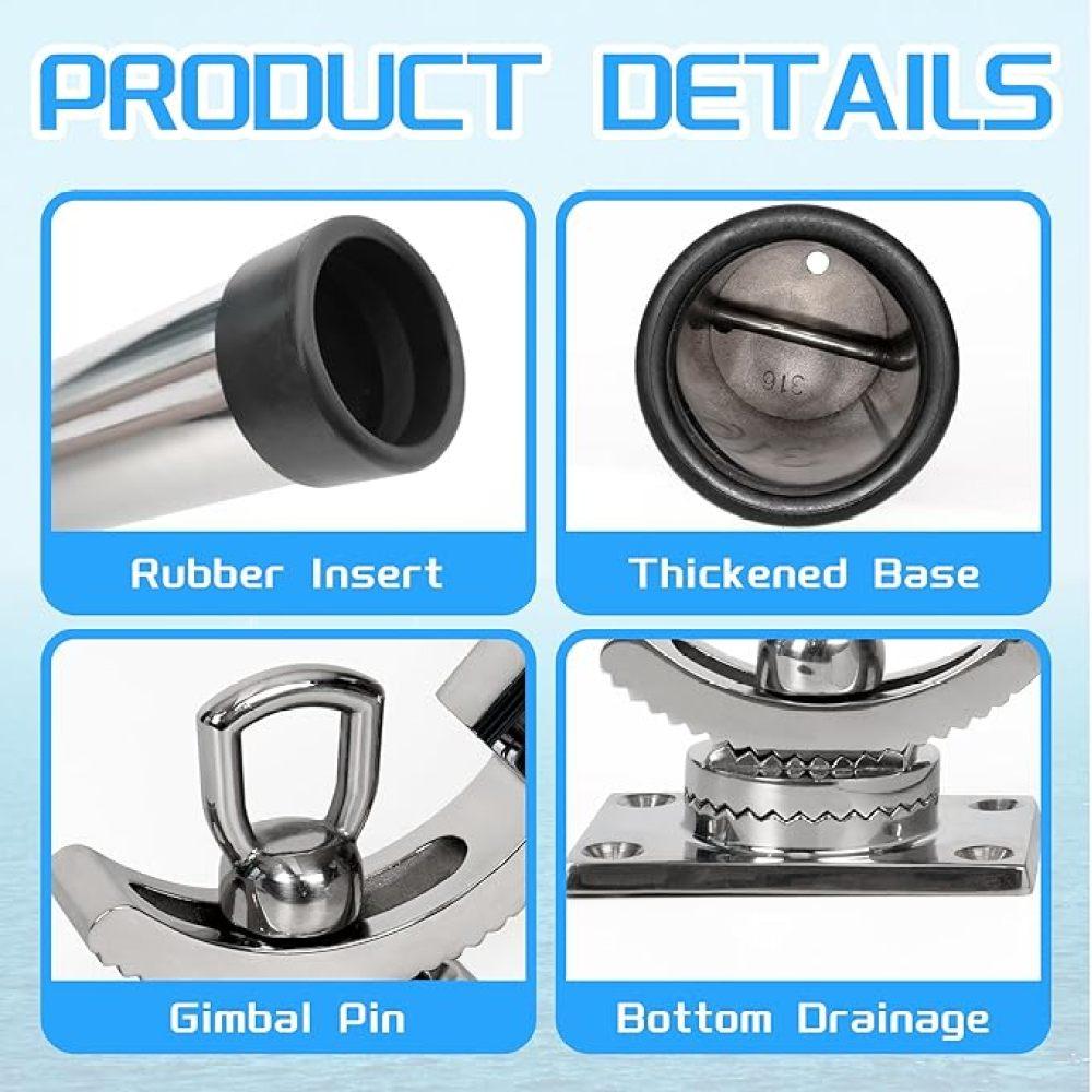 360° Adjustable Fishing Rod Holder – Deck Mount 316 Stainless Steel Rod Pod Rack With Protective Rubber, For Marine Boat Yacht (Mirror Polish)