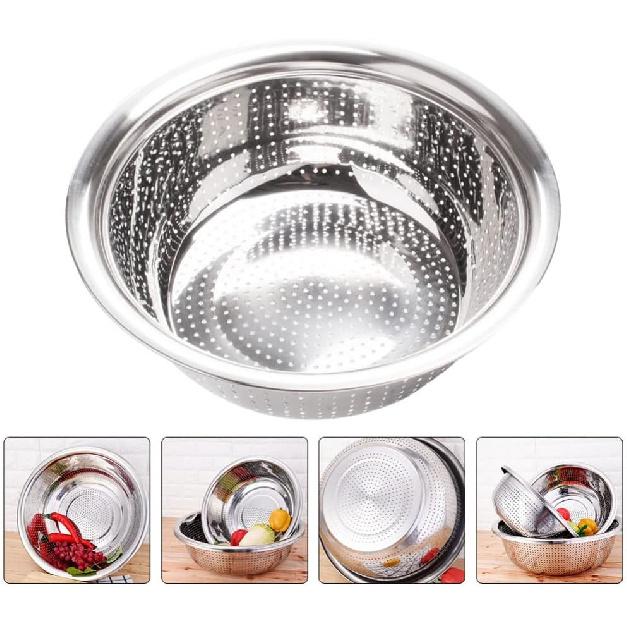 Hemoton Stainless Steel Rice Washing Bowl Kitchen Strainer Colander Bowl Fruit Vegetable Washing Basket for Rice Food Pasta Colander Drain Basket