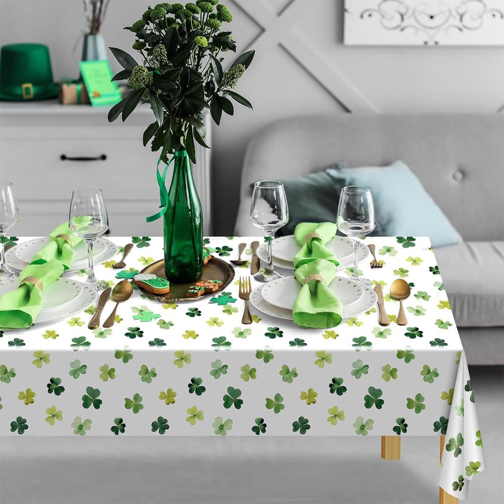 St. Patrick's Day Clover Tablecloth Decorations 2025 Clover Printed Tableclot Rectangle Table Cover St. Patrick's Day Party Decoration